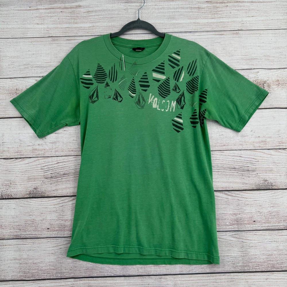 Volcom Graphic T-Shirt Men Medium Green Y2K Geometric Print Short Sleeve Tee